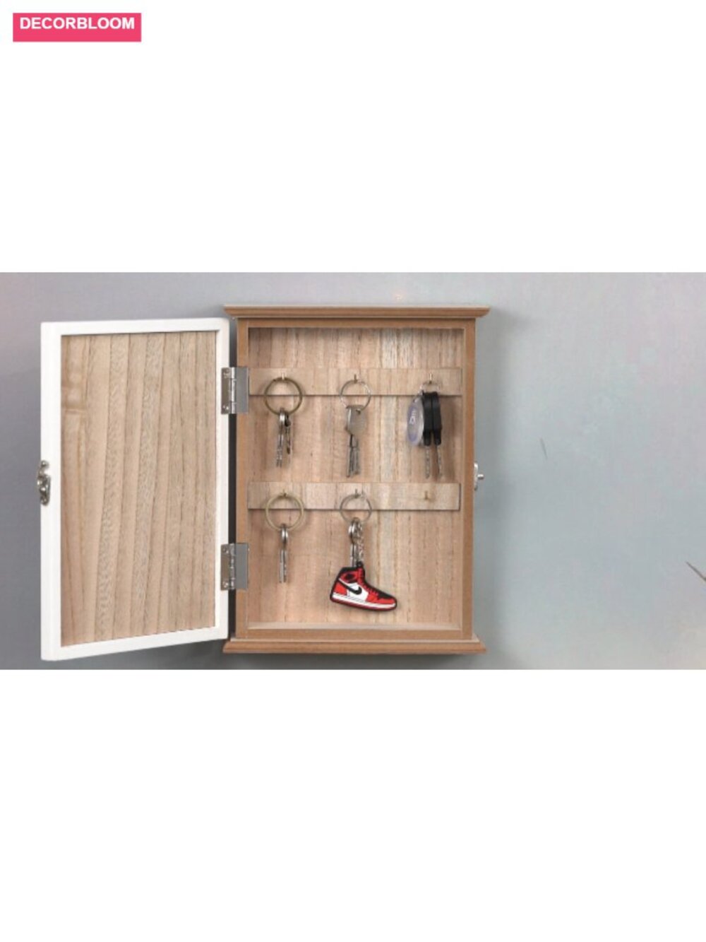 Wood Wall Mounted Key Holder with 6 Hooks Rustic Organizer Entryway - Picture 6 of 6